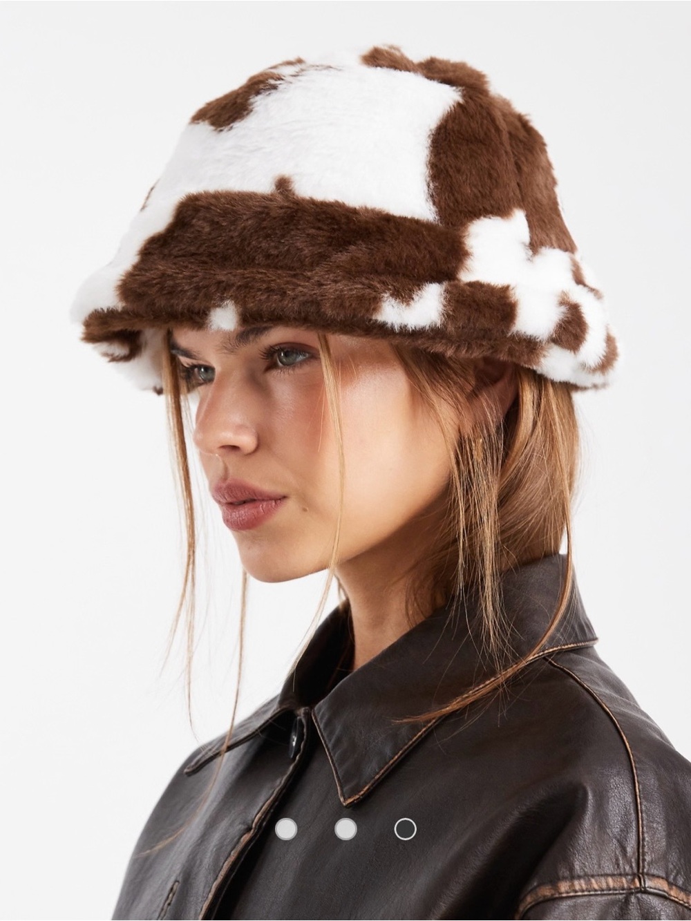 Faux Fur Cow Print Bucket Hat - Brown & White - Picture 5 of 5